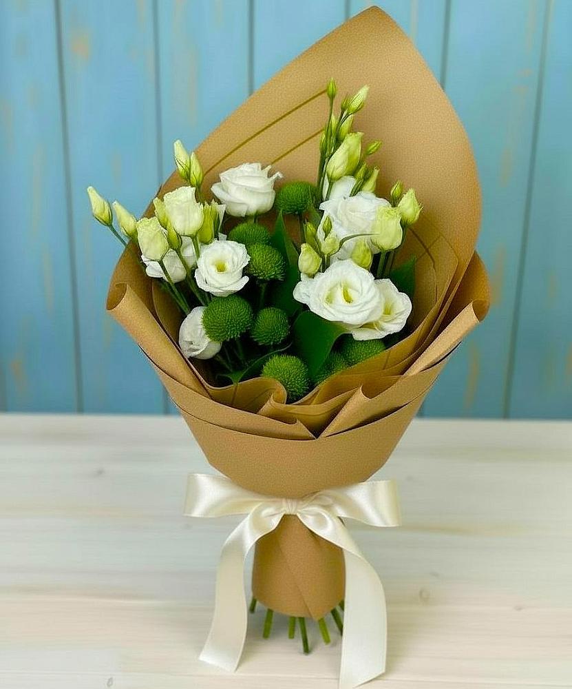 Букет цветов из: Хризантемы и Лизиантусы в Андреевке