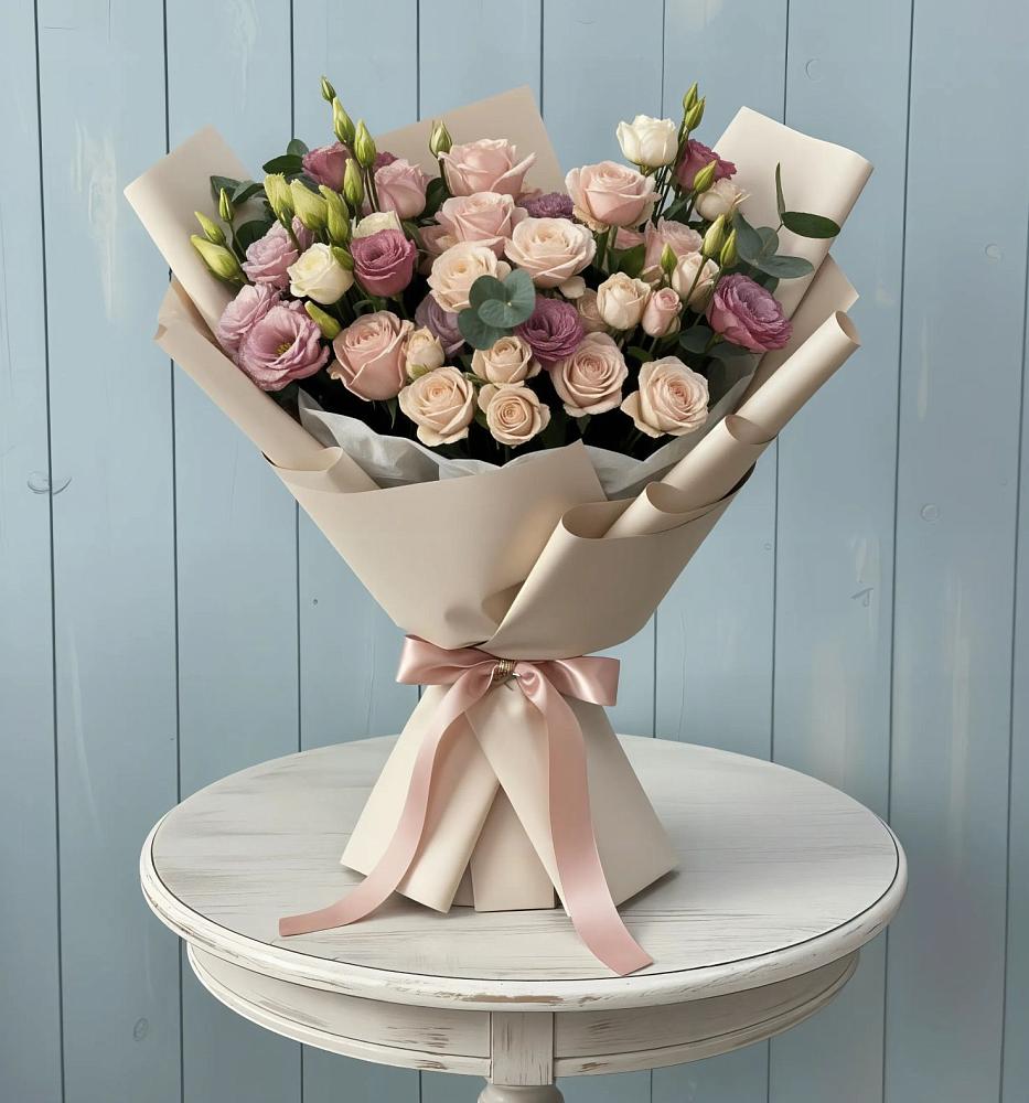 Букет цветов из: Розы и Лизиантусы в Андреевке