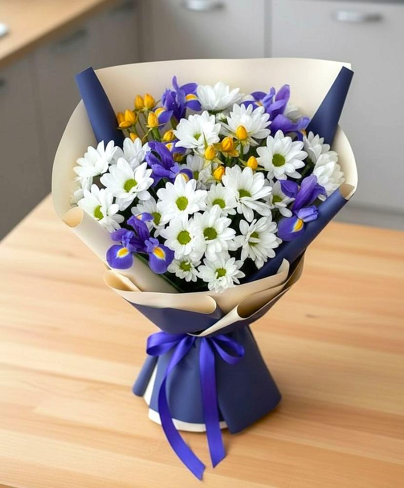 Букет цветов из: Розы, Ирисы и Хризантемы в Андреевке